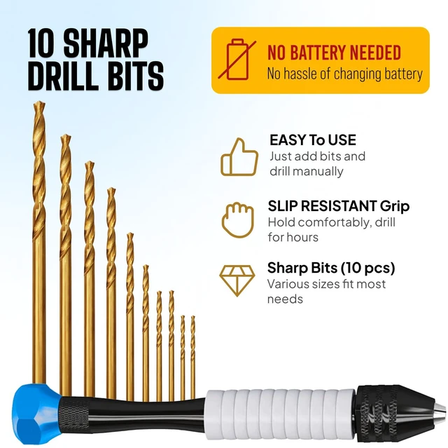 Alt view image 2 of 7 - Jewelry Hand Drill Pin Vise, Micro Drill Bits Set for Resin & Crafts, Blue