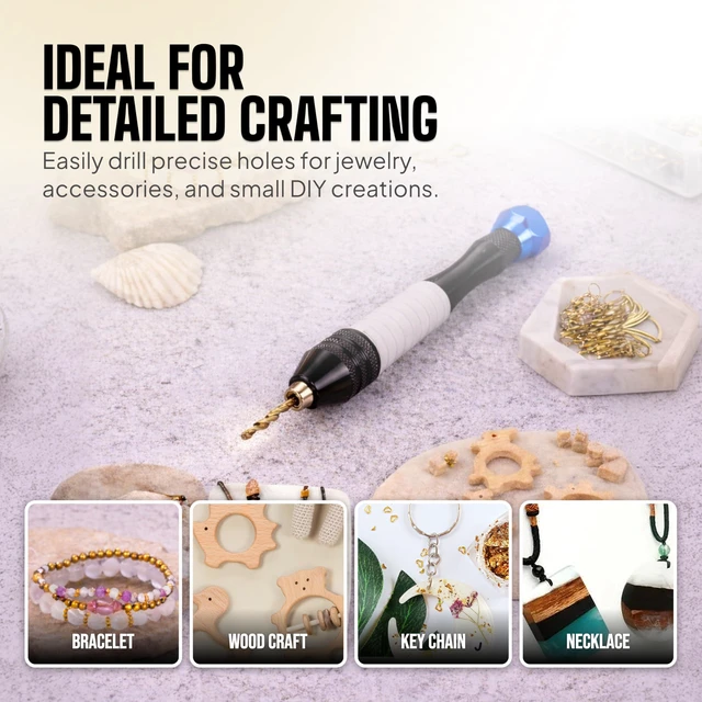Alt view image 7 of 7 - Jewelry Hand Drill Pin Vise, Micro Drill Bits Set for Resin & Crafts, Blue