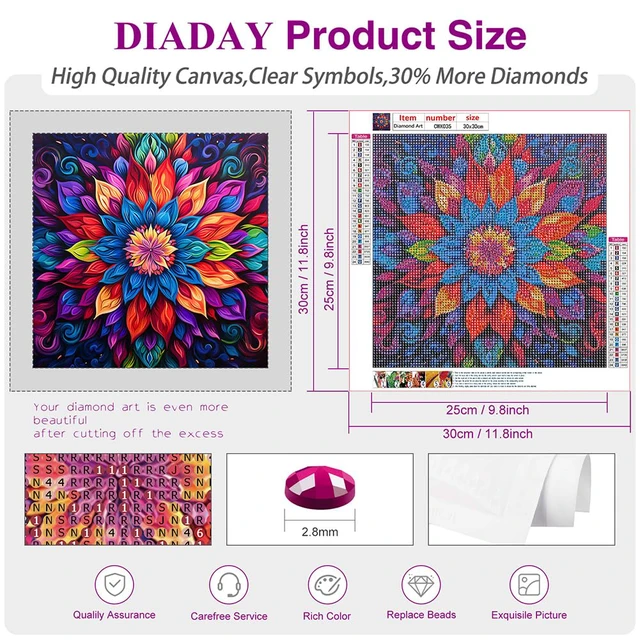 Alt view image 4 of 7 - Mandala Diamond Painting Kits for Adults, Diamond Art 12x12 Inch | 5D Diamond Art Kits, DIY Crystal Gem Art, Round Full Drill, All Tools, Relaxing Craft Home Wall Decor Gift, Beginner Friendly