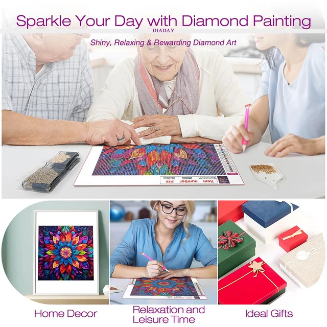 Alt view image 3 of 7 - Mandala Diamond Painting Kits for Adults, Diamond Art 12x12 Inch | 5D Diamond Art Kits, DIY Crystal Gem Art, Round Full Drill, All Tools, Relaxing Craft Home Wall Decor Gift, Beginner Friendly
