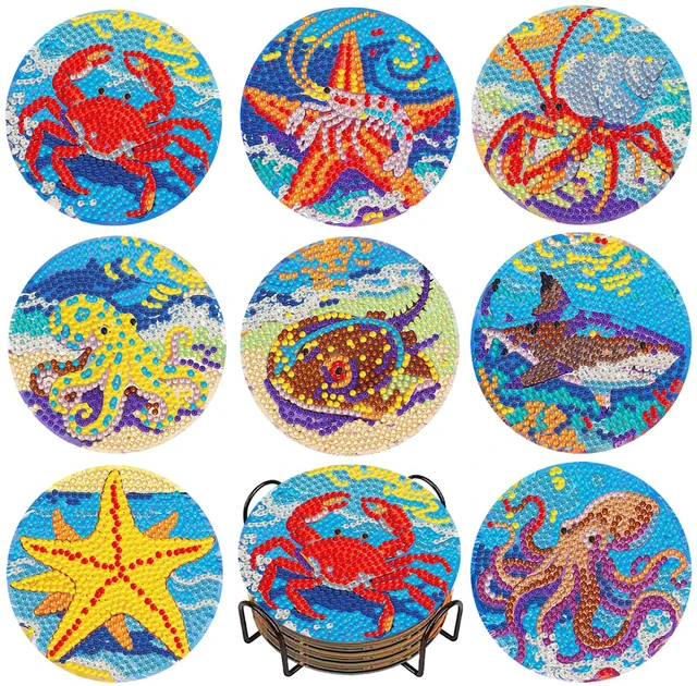 Main image of Diamond Art Coaster Kit 8Pcs Ocean Diamond Painting Coaster 4×4in | 5D Full Round Resin Drills, Beginner Friendly, Fits All Ages, Small Relaxing DIY Craft, Stress Relief, All-Occasion Gift
