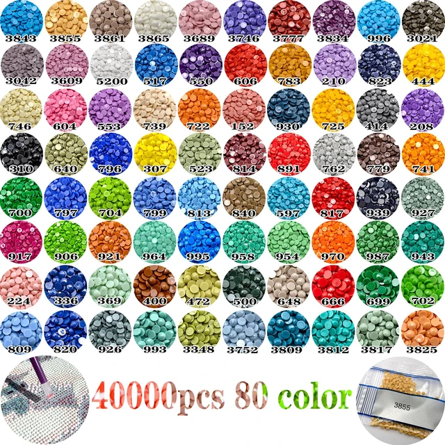 Alt view image 2 of 6 - 40000 Pieces 80 Color Diamond Art Painting Beads,Flat Bottom Round Resin Rhinestones for Diamond Art Painting Accessories, Round Drills for 5D DiamondArt DIY Craft