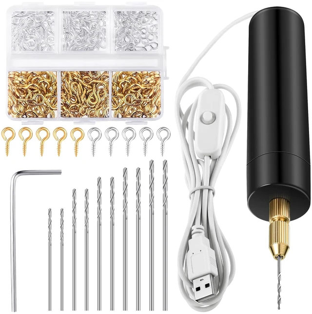 Main image of 312 Pcs Electric Resin Drill Set for Casting Resin Molds | 300 Gold Silver Eye Screws, 10 Twist Drills Bits (0.8 to 1.2mm), Electric Drill with Wrench Hex Pin Vise for DIY Craft Making
