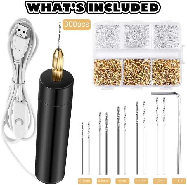 Alt view image 2 of 6 - 312 Pcs Electric Resin Drill Set for Casting Resin Molds | 300 Gold Silver Eye Screws, 10 Twist Drills Bits (0.8 to 1.2mm), Electric Drill with Wrench Hex Pin Vise for DIY Craft Making
