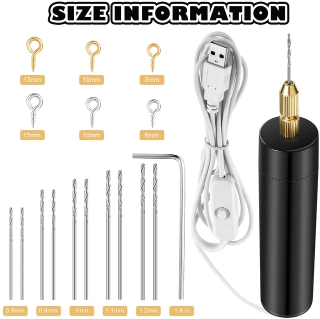 Alt view image 3 of 6 - 312 Pcs Electric Resin Drill Set for Casting Resin Molds | 300 Gold Silver Eye Screws, 10 Twist Drills Bits (0.8 to 1.2mm), Electric Drill with Wrench Hex Pin Vise for DIY Craft Making