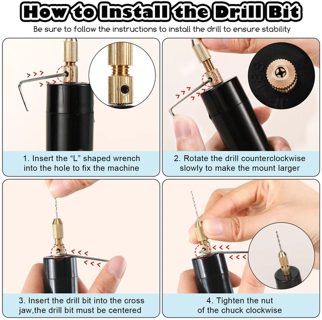 Alt view image 5 of 6 - 312 Pcs Electric Resin Drill Set for Casting Resin Molds | 300 Gold Silver Eye Screws, 10 Twist Drills Bits (0.8 to 1.2mm), Electric Drill with Wrench Hex Pin Vise for DIY Craft Making
