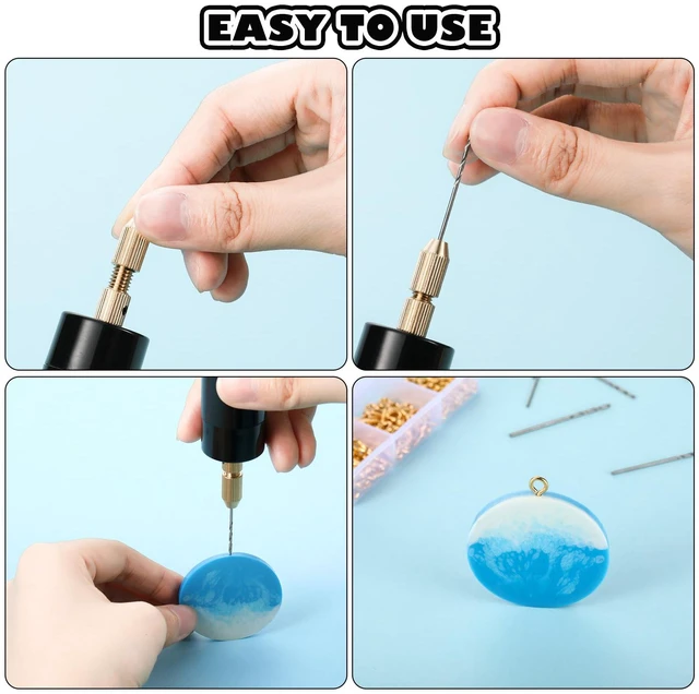 Alt view image 6 of 6 - 312 Pcs Electric Resin Drill Set for Casting Resin Molds | 300 Gold Silver Eye Screws, 10 Twist Drills Bits (0.8 to 1.2mm), Electric Drill with Wrench Hex Pin Vise for DIY Craft Making
