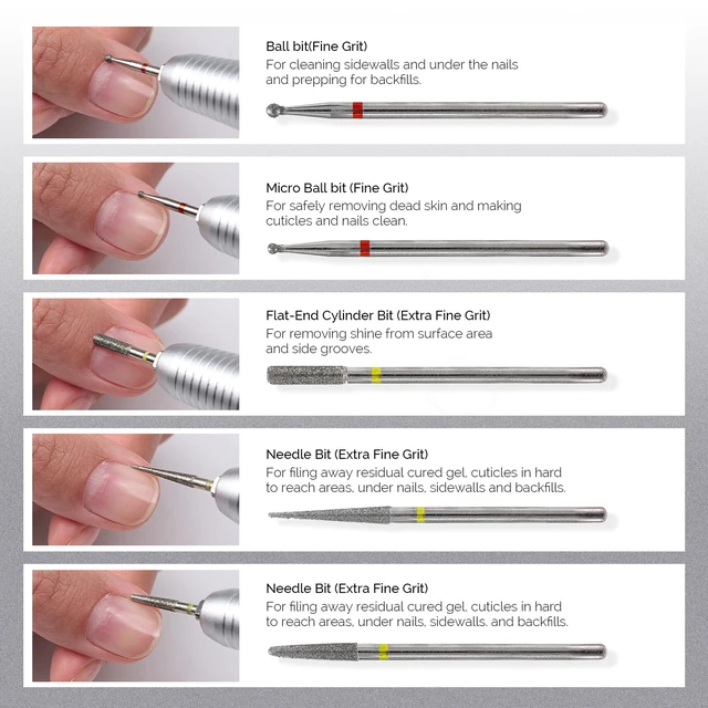 Alt view image 4 of 7 - 10pcs Nail Drill Bits Diamond Cuticle Set Silver | 3/32''for Nail Drill Efile,Two-Way Rotation,Acrylic Nails Poly Gel Cuticle Remove,Manicure Pedicure Tools