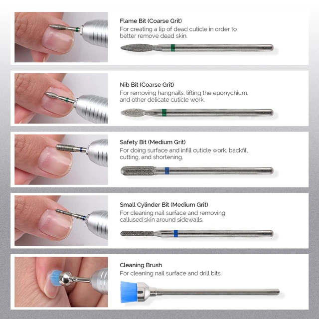 Alt view image 3 of 7 - 10pcs Nail Drill Bits Diamond Cuticle Set Silver | 3/32''for Nail Drill Efile,Two-Way Rotation,Acrylic Nails Poly Gel Cuticle Remove,Manicure Pedicure Tools