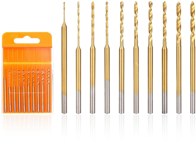 Main image of Mini Twist Drill Bit Set, 10Pcs Micro Engraving Drill Bits, 0.6mm-2.2mm, HSS 2.35mm Shank Titanium Coated Tiny Drill Bit Hole Drilling Tool for DIY Resin, Jewelry, Amber, Circuit Board, Walnut