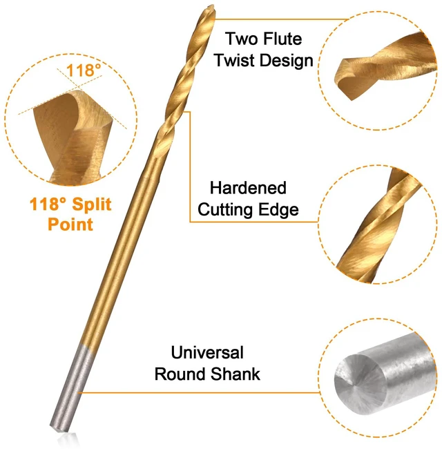 Alt view image 4 of 7 - Mini Twist Drill Bit Set, 10Pcs Micro Engraving Drill Bits, 0.6mm-2.2mm, HSS 2.35mm Shank Titanium Coated Tiny Drill Bit Hole Drilling Tool for DIY Resin, Jewelry, Amber, Circuit Board, Walnut