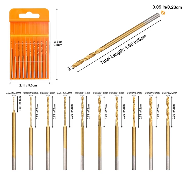 Alt view image 6 of 7 - Mini Twist Drill Bit Set, 10Pcs Micro Engraving Drill Bits, 0.6mm-2.2mm, HSS 2.35mm Shank Titanium Coated Tiny Drill Bit Hole Drilling Tool for DIY Resin, Jewelry, Amber, Circuit Board, Walnut