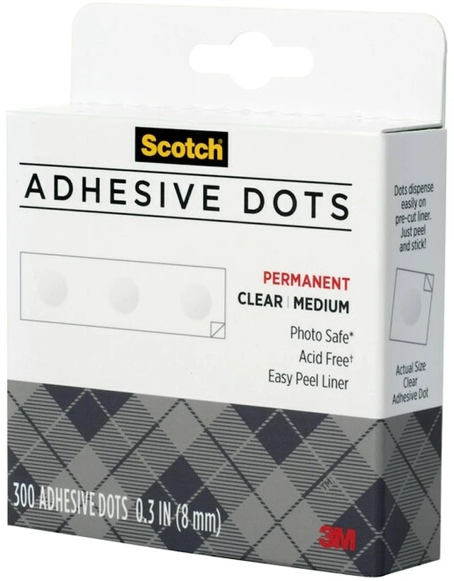 Main image of Adhesive Dots, Medium, 0.3 inches, 300 Dots/Pack, Easy Dispensing, Permanent, Photo-Safe, 1-Pack