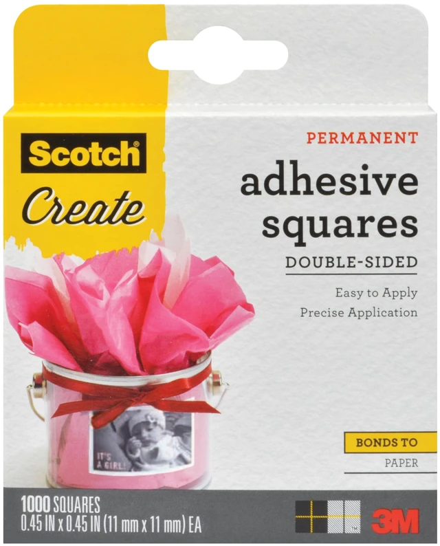 Main image of Adhesive Squares, Permanent Double-Sided Tape Squares for Crafting, Art, Gift Wrapping and More, .45 in x .45in., 1-Pack, 1000 Total