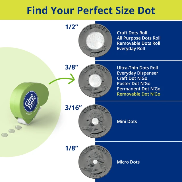 Alt view image 4 of 5 - Removable Dots Dot N' Go Dispenser, Double-Sided, 3/8", .38 Inch, 200 Dots, DIY Craft Glue Tape, Sticky Adhesive Glue Points, Liquid Glue Alternative, Clear