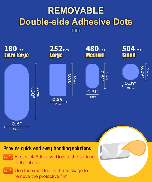 Alt view image 2 of 7 - Removable Adhesive Dots, No Trace Museum Poster Mounting Putty | 504 Pcs Sticky Tack Putty Clear Glue Sticky Dots Double Sided Tape for Festival Decor Picture Craft Balloon, Round 0.39"