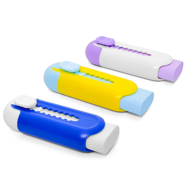 Alt view image 2 of 7 - Retractable Eraser, Pack of 3, Pencil Eraser for Pencils,Assorted Color