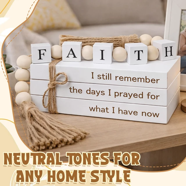 Alt view image 3 of 7 - Farmhouse White Fake Decorative Books Wooden Box for Home Office Decor - Religion Christian Faith Aesthetic for Living Room, Console Table, Bookshelf, Tv Stand, Entryway