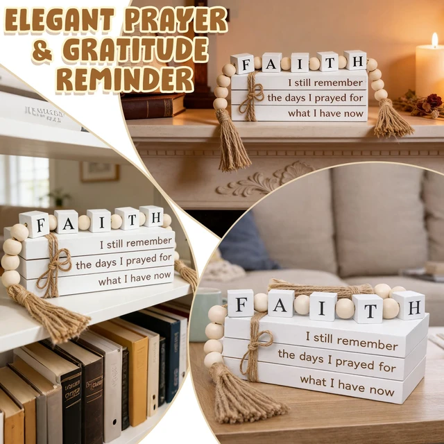 Alt view image 7 of 7 - Farmhouse White Fake Decorative Books Wooden Box for Home Office Decor - Religion Christian Faith Aesthetic for Living Room, Console Table, Bookshelf, Tv Stand, Entryway