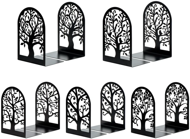 Main image of 5 Pair Book Ends, Metal Bookends for Shelves, Decorative Bookends | Decorative Book Holder for Shelf, Tree Stopper for Heavy Books, Black Book Ends for Home Office, 6.5 X 4.7 X 3.5 Inch