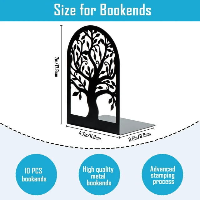 Alt view image 2 of 7 - 5 Pair Book Ends, Metal Bookends for Shelves, Decorative Bookends | Decorative Book Holder for Shelf, Tree Stopper for Heavy Books, Black Book Ends for Home Office, 6.5 X 4.7 X 3.5 Inch