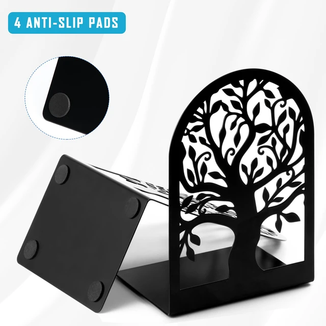 Alt view image 4 of 7 - 5 Pair Book Ends, Metal Bookends for Shelves, Decorative Bookends | Decorative Book Holder for Shelf, Tree Stopper for Heavy Books, Black Book Ends for Home Office, 6.5 X 4.7 X 3.5 Inch