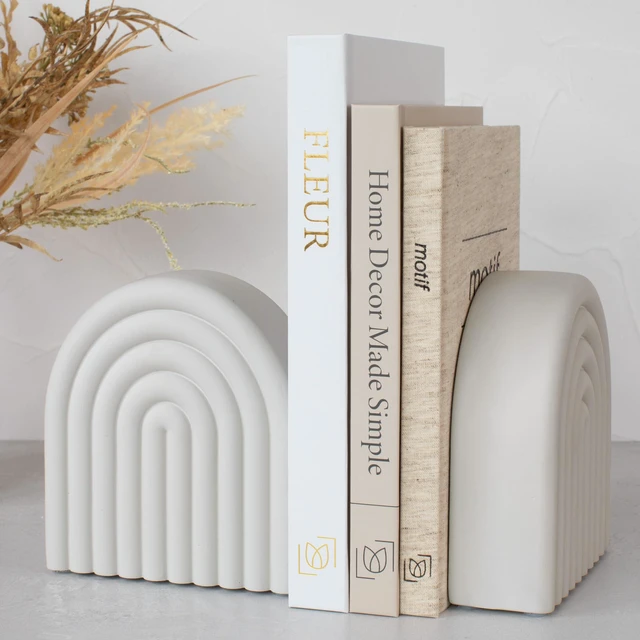 Main image of Decorative Concrete Bookends for Heavy Books - Stylish Set of 2, Anti-Slip | Aesthetic Book Holder and Stopper Ideal for Any Bookshelf - Chic Home, Office or Library Decor