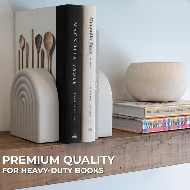 Alt view image 3 of 7 - Decorative Concrete Bookends for Heavy Books - Stylish Set of 2, Anti-Slip | Aesthetic Book Holder and Stopper Ideal for Any Bookshelf - Chic Home, Office or Library Decor