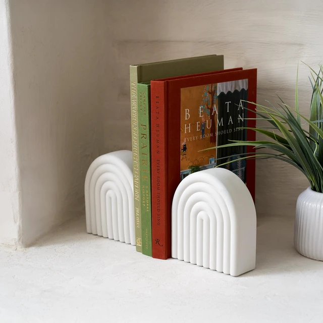 Alt view image 4 of 7 - Decorative Concrete Bookends for Heavy Books - Stylish Set of 2, Anti-Slip | Aesthetic Book Holder and Stopper Ideal for Any Bookshelf - Chic Home, Office or Library Decor