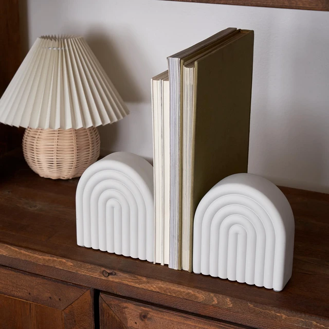 Alt view image 6 of 7 - Decorative Concrete Bookends for Heavy Books - Stylish Set of 2, Anti-Slip | Aesthetic Book Holder and Stopper Ideal for Any Bookshelf - Chic Home, Office or Library Decor