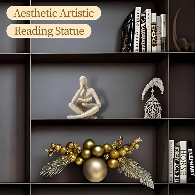Alt view image 2 of 7 - Bookshelf Decor Thinker Statue - Abstract Art Reading Thinker Sculpture Figurine Aesthetic, Modern Home Decoration for Living Room Office Shelves Coffee Table Desk Decor(Beige)