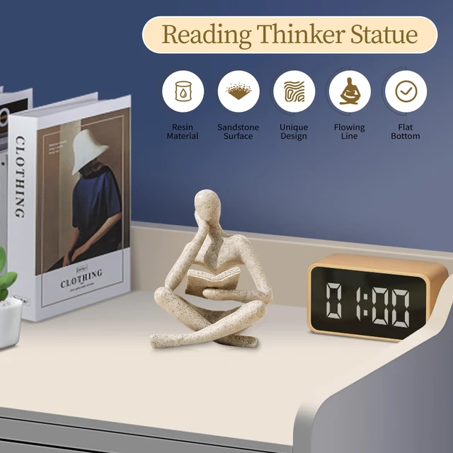 Alt view image 3 of 7 - Bookshelf Decor Thinker Statue - Abstract Art Reading Thinker Sculpture Figurine Aesthetic, Modern Home Decoration for Living Room Office Shelves Coffee Table Desk Decor(Beige)