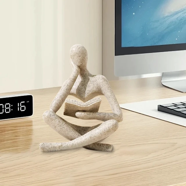 Alt view image 4 of 7 - Bookshelf Decor Thinker Statue - Abstract Art Reading Thinker Sculpture Figurine Aesthetic, Modern Home Decoration for Living Room Office Shelves Coffee Table Desk Decor(Beige)