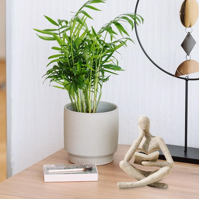 Alt view image 5 of 7 - Bookshelf Decor Thinker Statue - Abstract Art Reading Thinker Sculpture Figurine Aesthetic, Modern Home Decoration for Living Room Office Shelves Coffee Table Desk Decor(Beige)
