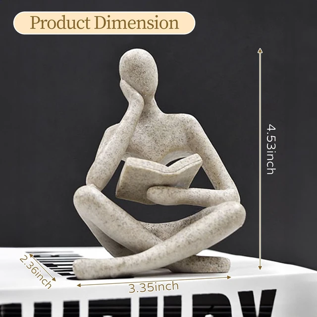 Alt view image 7 of 7 - Bookshelf Decor Thinker Statue - Abstract Art Reading Thinker Sculpture Figurine Aesthetic, Modern Home Decoration for Living Room Office Shelves Coffee Table Desk Decor(Beige)