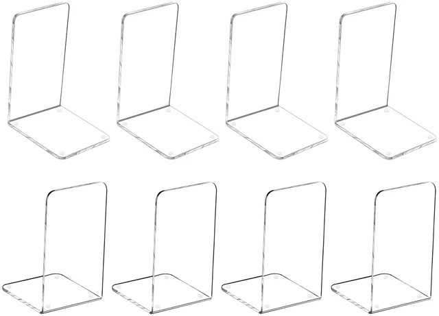 Main image of Clear Acrylic Book Ends Bookends for Shelves | 8 Piece, 7.08 x 4.72, Non-Slip, Heavy Duty, Decorative Books Holder, Bookcase Desktop Use, for Office Home School