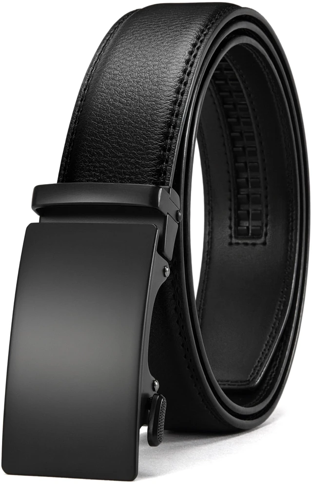 Main image of Mens Leather Ratchet Belt - 1 3/8" for Dress Pants | Micro-adjustable, Smooth Sliding Track, Trim to Fit, Formal Suits, Casual Jeans, Gift Box
