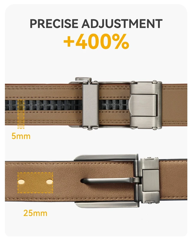 Alt view image 5 of 7 - Mens Leather Ratchet Belt - 1 3/8" for Dress Pants | Micro-adjustable, Smooth Sliding Track, Trim to Fit, Formal Suits, Casual Jeans, Gift Box