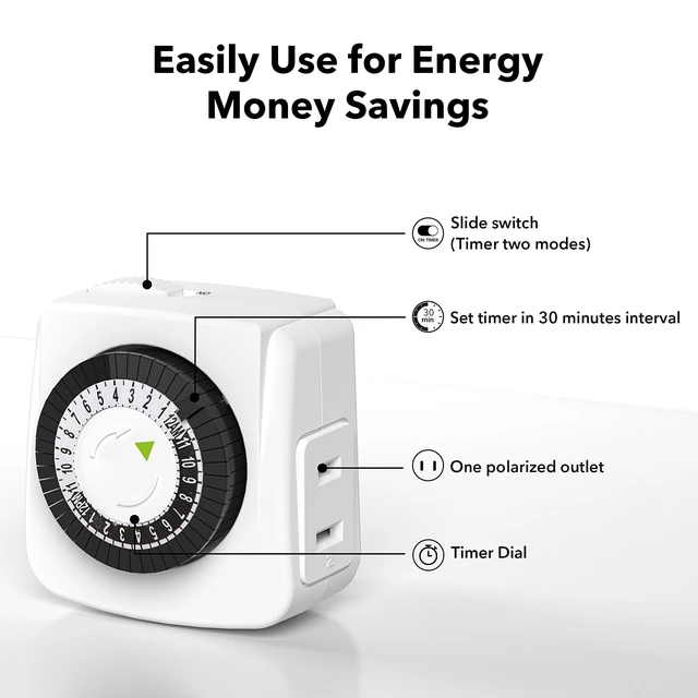 Alt view image 2 of 7 - Indoor Timers Plug Mechanical 2 Prong 24-Hour Mini Lamp Timers 2 Pack, for Electrical Outlets, Fish Tank, Fans, LED Lights