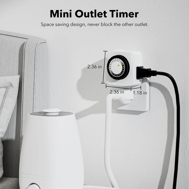 Alt view image 4 of 7 - Indoor Timers Plug Mechanical 2 Prong 24-Hour Mini Lamp Timers 2 Pack, for Electrical Outlets, Fish Tank, Fans, LED Lights