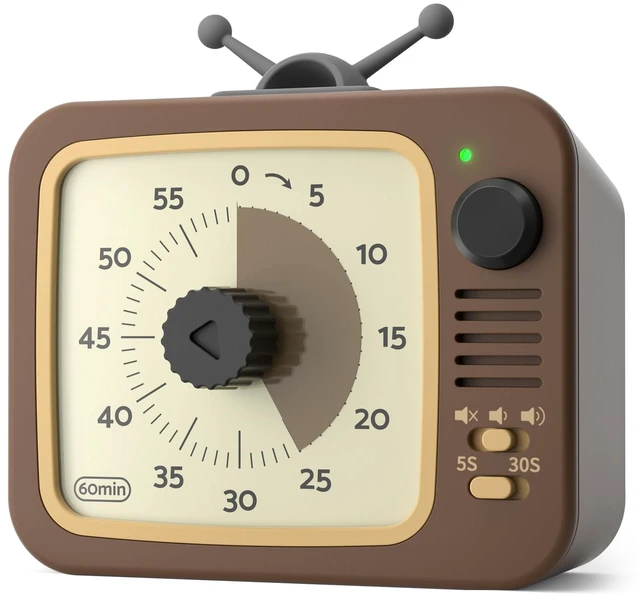 Main image of Visual Timer for Kids with Pause, 60 Minute Countdown Timer, Brown | Non-Ticking, 3 Volume Levels, Back Magnetic, Two Ringing Durations, Light Indicator, for Classroom Kitchen Office ADHD
