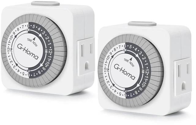 Main image of Timers for Electrical Outlets, 24 Hour Indoor Plug-in Mechanical Timer Mini, 30 Minute Intervals, 3-Prong, Daily On/Off Cycle, for Lights, Lamps (2-Pack,ETL Listed) White