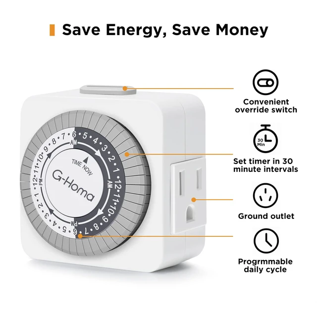 Alt view image 2 of 7 - Timers for Electrical Outlets, 24 Hour Indoor Plug-in Mechanical Timer Mini, 30 Minute Intervals, 3-Prong, Daily On/Off Cycle, for Lights, Lamps (2-Pack,ETL Listed) White
