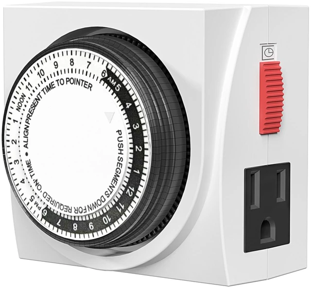 Main image of Heavy Duty Dual Outlet Mechanical Timer,24-Hour Light Timer,3-Prong | 15-min intervals; daily repeat; easy setup;Indoor Timer for Christmas Decor,Plant Light,Reptile Tank, Aquarium, ETL,15A/1875W