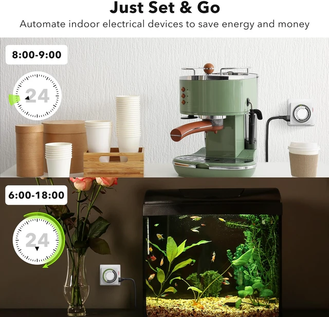 Alt view image 5 of 7 - Heavy Duty Dual Outlet Mechanical Timer,24-Hour Light Timer,3-Prong | 15-min intervals; daily repeat; easy setup;Indoor Timer for Christmas Decor,Plant Light,Reptile Tank, Aquarium, ETL,15A/1875W