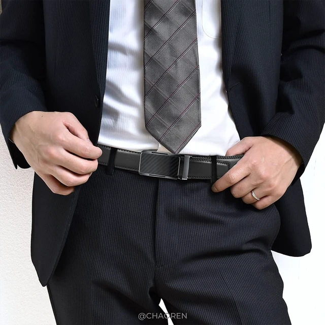 Alt view image 2 of 6 - Leather Ratchet Belt for Men - Mens Dress belt, Customizable Fit | Automatic Slide Buckle, Micro-adjustable, Trim to Fit, Business & Casual Wear, Gift-Boxed