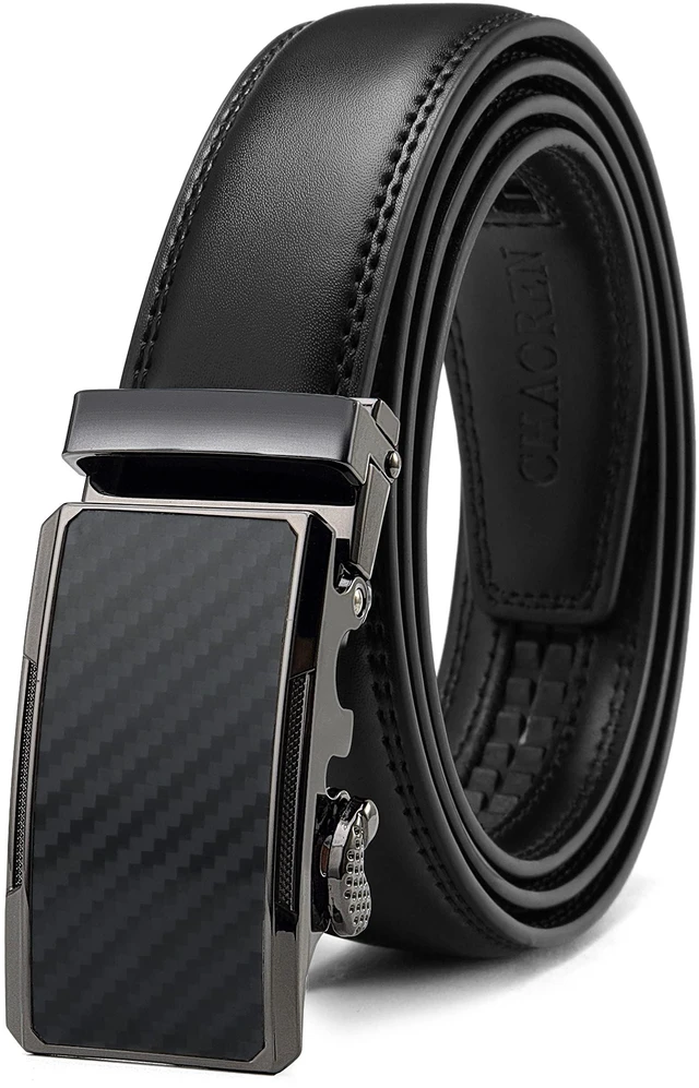 Main image of Leather Ratchet Belt for Men - Mens Dress belt, Customizable Fit | Automatic Slide Buckle, Micro-adjustable, Trim to Fit, Business & Casual Wear, Gift-Boxed