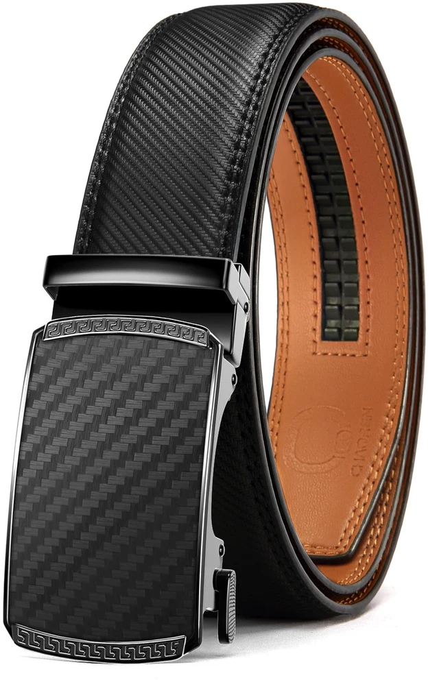Main image of Mens Leather Ratchet Belt - 1 3/8" for Dress Pants | Micro-adjustable, Smooth Sliding Track, Trim to Fit, Formal Suits, Casual Jeans, Gift Box