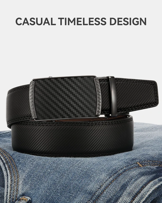 Alt view image 6 of 7 - Mens Leather Ratchet Belt - 1 3/8" for Dress Pants | Micro-adjustable, Smooth Sliding Track, Trim to Fit, Formal Suits, Casual Jeans, Gift Box