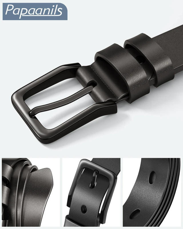 Alt view image 5 of 6 - Mens Black Dress Belt,Genuine Casual Mens Belts Leather for Jeans and Golf, Width1.5